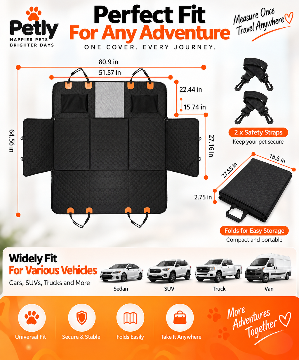 Foldable hard-bottom dog car seat extender with storage pockets