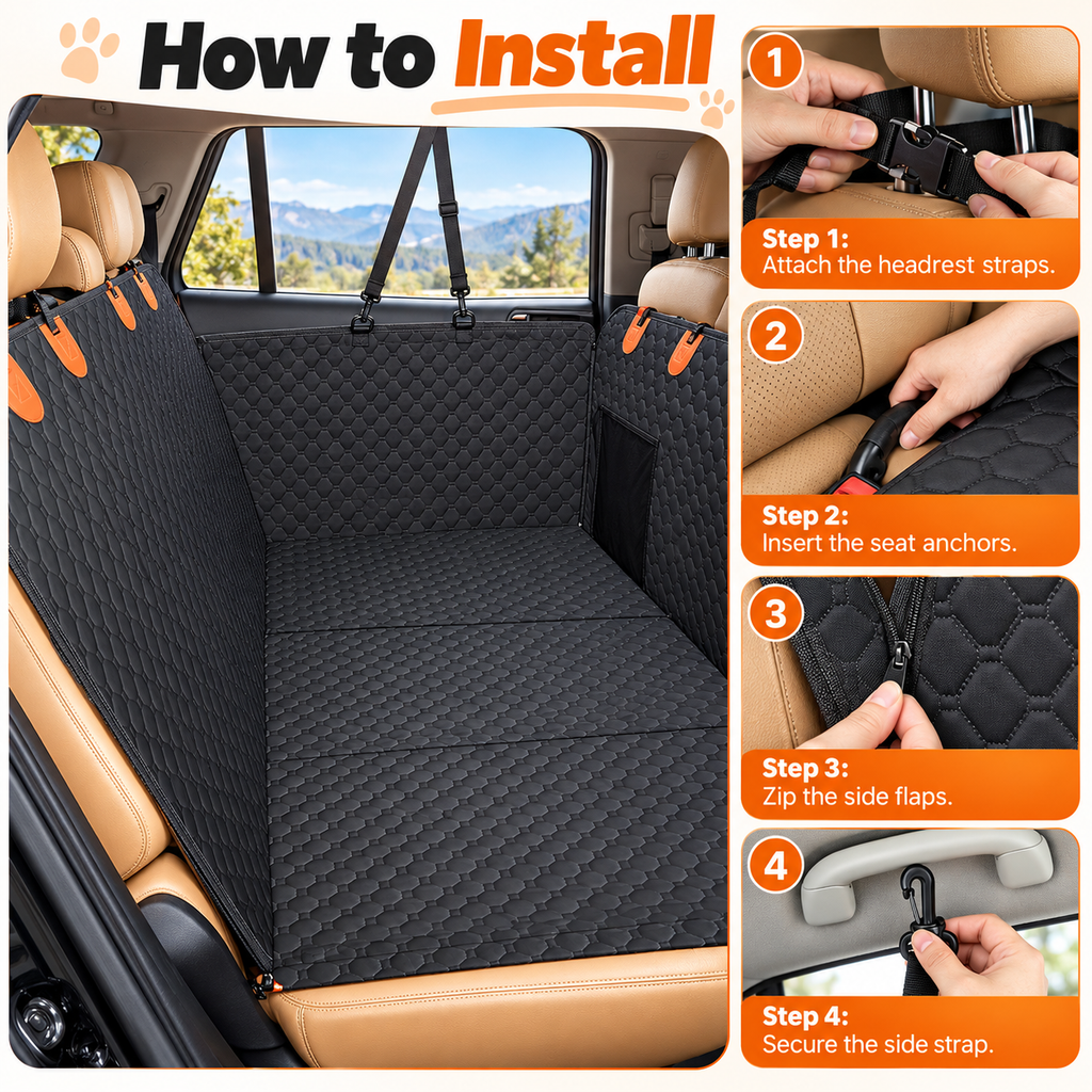 Dog seat extender with waterproof quilted cover and mesh window