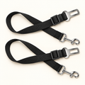 Two black adjustable Petly dog seat-belt tethers with silver clips and buckle tabs